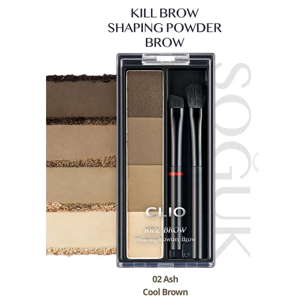 CLIO Kill Brow Shaping Powder Brow 02 Ash Cool Brown Kaş Farı Paleti - Görsel 2