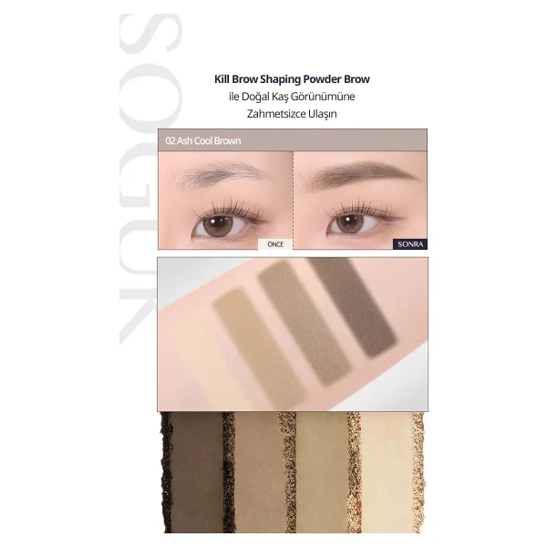 CLIO Kill Brow Shaping Powder Brow 02 Ash Cool Brown Kaş Farı Paleti - Görsel 3