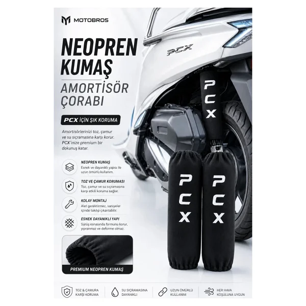 Motobros Honda PCX Motosiklet Amortisör Çorabı Neopren Toz Geçirmez - Görsel 7