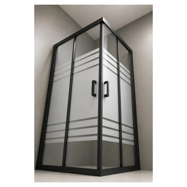 Durul Duşakabin Kare Siyah Profil 5mm Desenli H:190 cm - 90x90 - Görsel 3