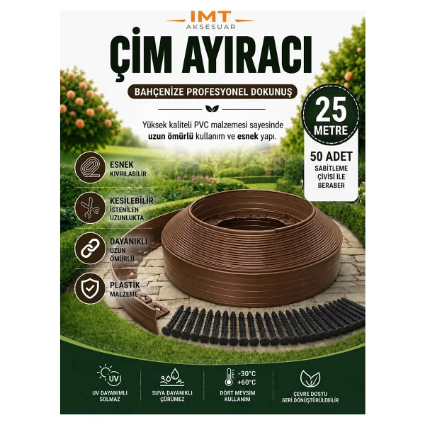 İMT AKSESUAR Esnek PVC Çim Ayırıcı Bahçe Peysaj Düzenleyici (25 Metre Beyaz) Çim Sınırlayıcı Esnek Plastik Taş Toprak Ayraç Bariyer Peyzaj Bordürü - Görsel 9