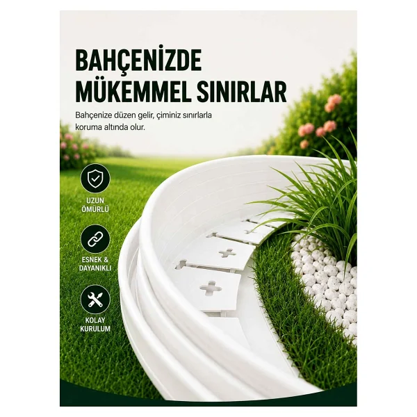 İMT AKSESUAR Esnek PVC Çim Ayırıcı Bahçe Peysaj Düzenleyici (25 Metre Beyaz) Çim Sınırlayıcı Esnek Plastik Taş Toprak Ayraç Bariyer Peyzaj Bordürü - Görsel 2