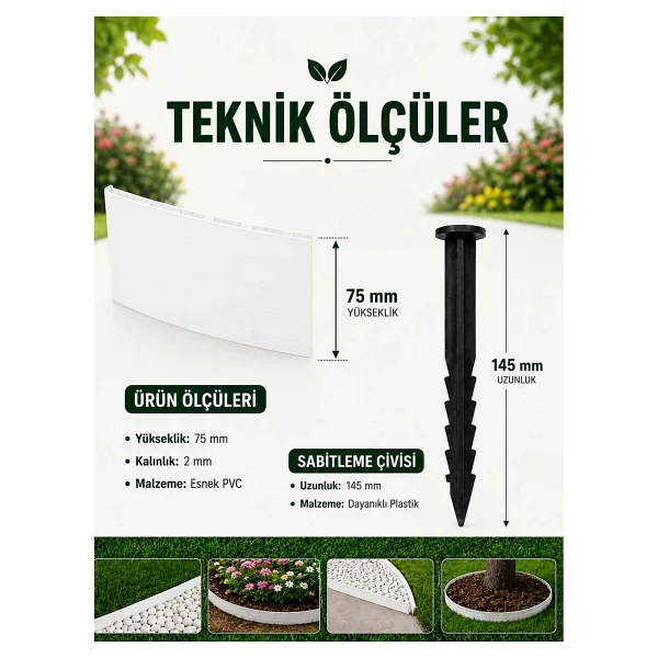 İMT AKSESUAR Esnek PVC Çim Ayırıcı Bahçe Peysaj Düzenleyici (25 Metre Beyaz) Çim Sınırlayıcı Esnek Plastik Taş Toprak Ayraç Bariyer Peyzaj Bordürü - Görsel 4