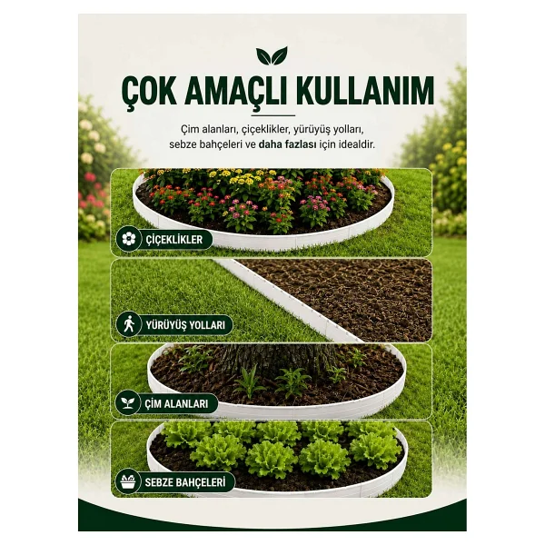 İMT AKSESUAR Esnek PVC Çim Ayırıcı Bahçe Peysaj Düzenleyici (25 Metre Beyaz) Çim Sınırlayıcı Esnek Plastik Taş Toprak Ayraç Bariyer Peyzaj Bordürü - Görsel 5