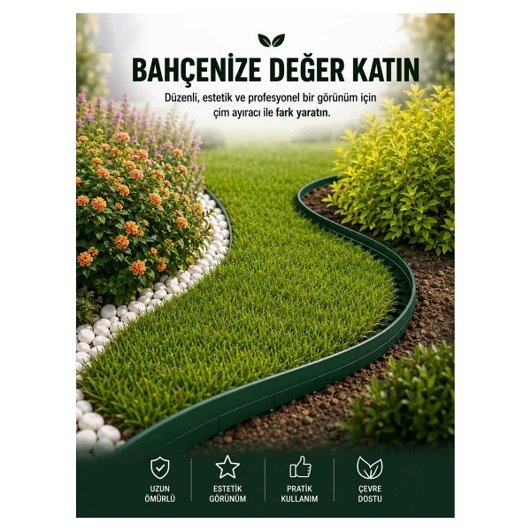 İMT AKSESUAR Esnek PVC Çim Ayırıcı Bahçe Peysaj Düzenleyici (25 Metre Beyaz) Çim Sınırlayıcı Esnek Plastik Taş Toprak Ayraç Bariyer Peyzaj Bordürü - Görsel 8