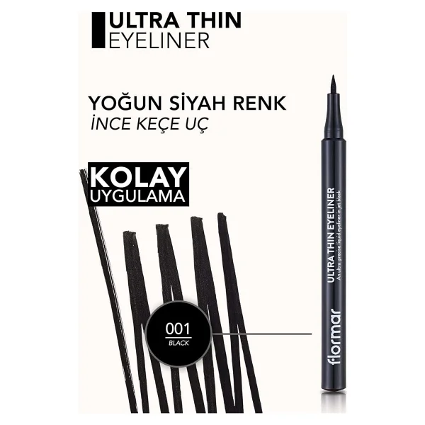 Flormar Ultra Thin Keçe Uçlu Mat 001 Black Kalem Eyeliner - Görsel 7