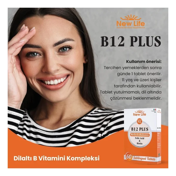 NewLife B12 PLUS Methylcobalamin Folik Asit Biotin - Görsel 2