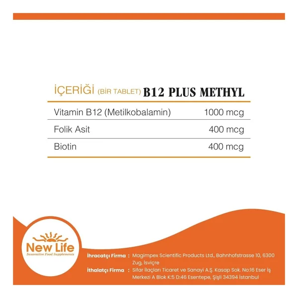 NewLife B12 PLUS Methylcobalamin Folik Asit Biotin - Görsel 4