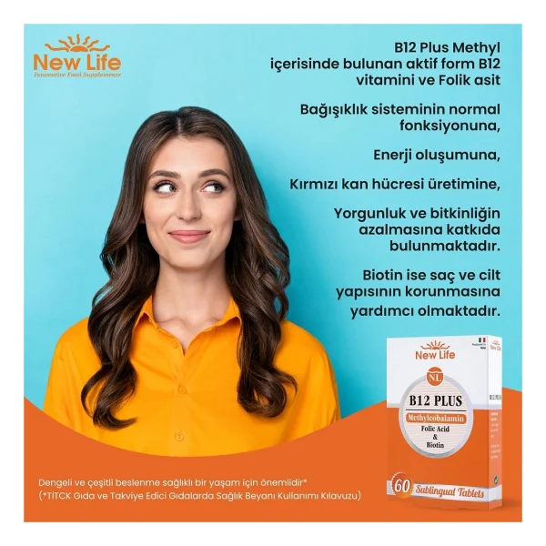 NewLife B12 PLUS Methylcobalamin Folik Asit Biotin - Görsel 5