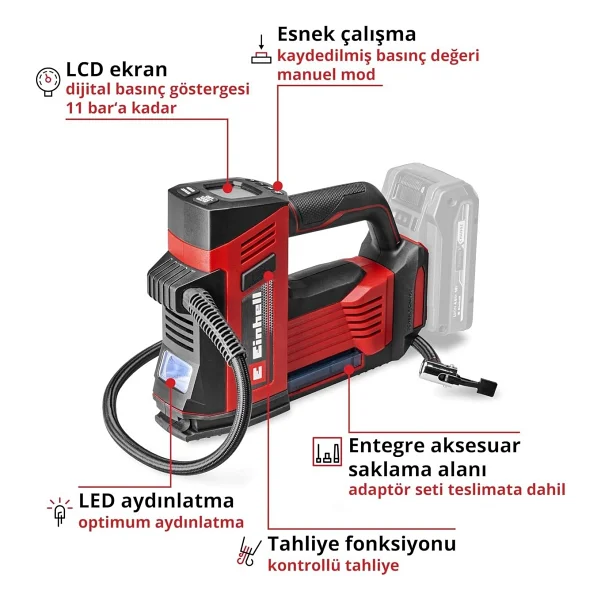 Einhell Ce-Cc 18/23 D Li-Solo Power X-Change Akülü Araç Kompresörü (18 V, Maks. 11 Bar, LCD Ekr - Görsel 3
