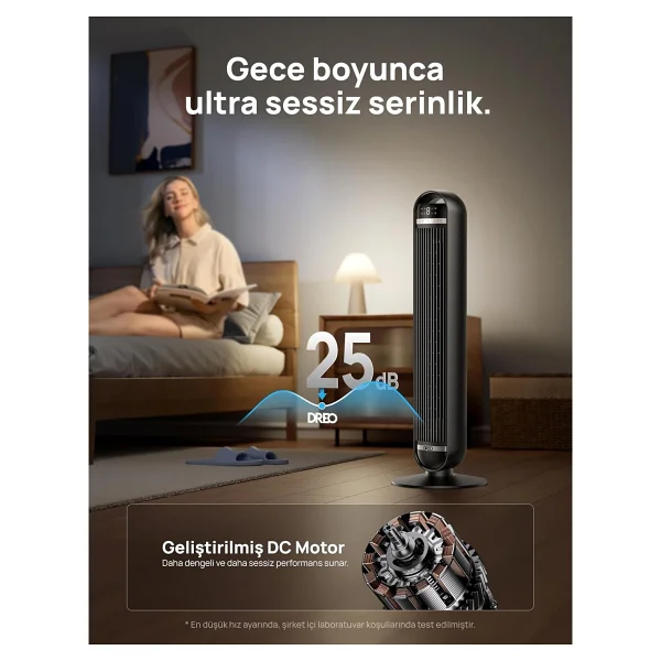 Dreo 36 Inç Kule Tipi Fan, Ev ve Yatak Odası Kullanımı, 8,5 M/s Güçlü Hava Akışı, 8 Hız - Çok Renkli - Görsel 3