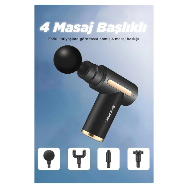 Npo Nmj6 4 Masaj Başlıklı 6 Seviyeli 3800RPM Type-C Taşınabilir Profesyonel Mini Masaj Tabancas - Çok Renkli - Görsel 3