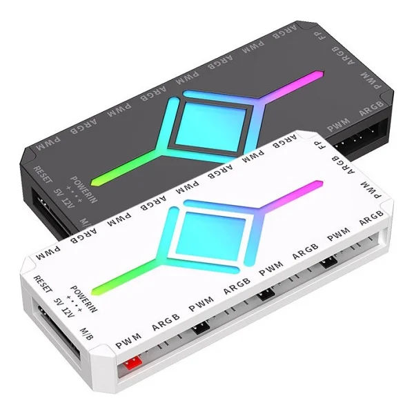Atheron 9+9 Port Pwm Argb Fan Kontrolcü 5V 3 Pin Senkron 4 Pin Pwm Kablosuz Kumandalı Manyetik Fan Hub Beyaz - Siyah - Görsel 5