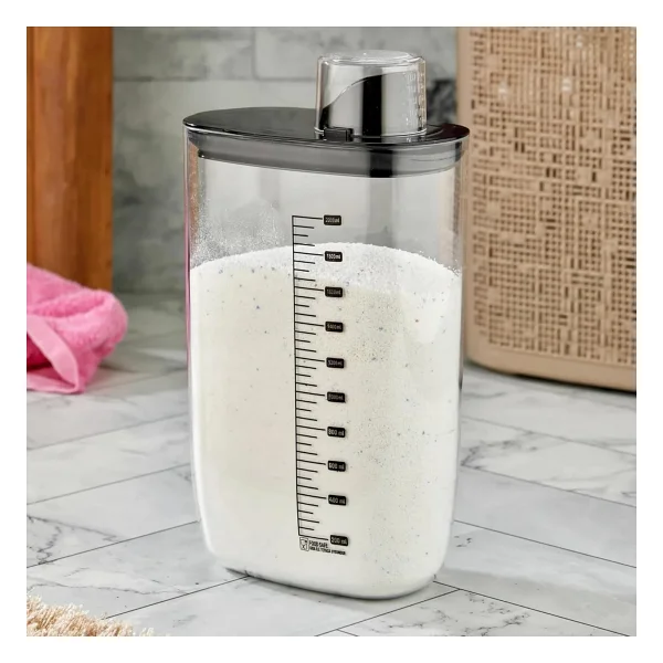 Hava Geçirmez Vakumlu Deterjan Saklama Kabı - Kendinden Ölçekli Vakum Kapaklı Deterjanlık 2100 ml - 0 Siyah - Option-1 - Görsel 2