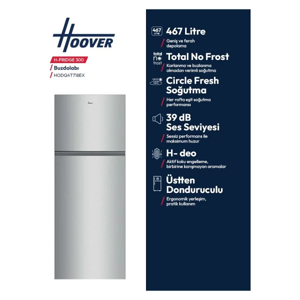 Hoover HODQ4T718EX Çift Kapılı No Frost Buzdolabı - Görsel 4