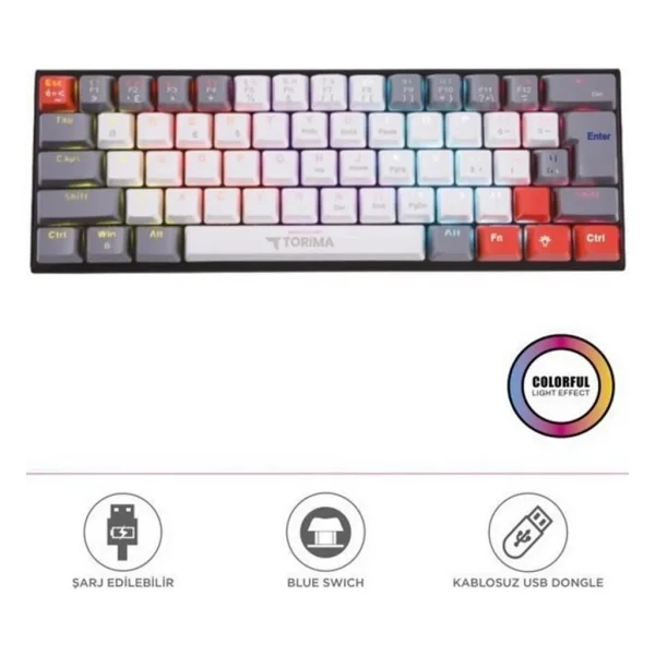 Torima TK-11 RGB TKL Blue Switch Kablolu/Kablosuz Mekanik Oyuncu Klavyesi - Görsel 2