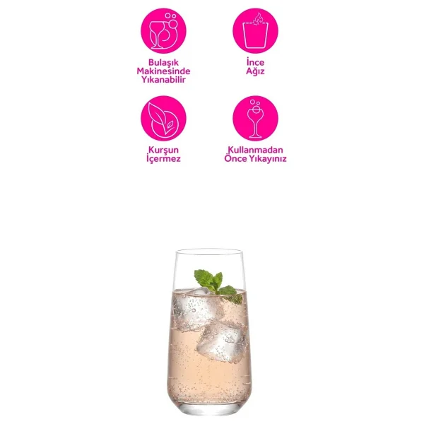 Lav Lal Cam Meşrubat Bardağı 6'lı 480 ml (Büyük Su/Kokteyl Bardağı ) - Görsel 4