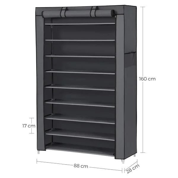 Songmics Toz Geçirmez Örtülü 10 Katlı Ayakkabı Rafı, 88x28x160 CM, Gri, RXJ36G - Görsel 7