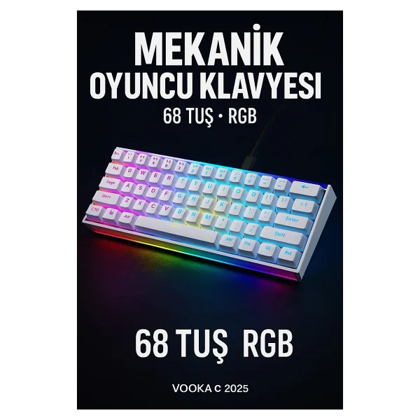 MAMBASNAKE 68 Tuş Red Switch RGB Mekanik Oyuncu Klavyesi - Hot Swapple, Renkli Aydınlatma Gaming Keyboard - Görsel 8