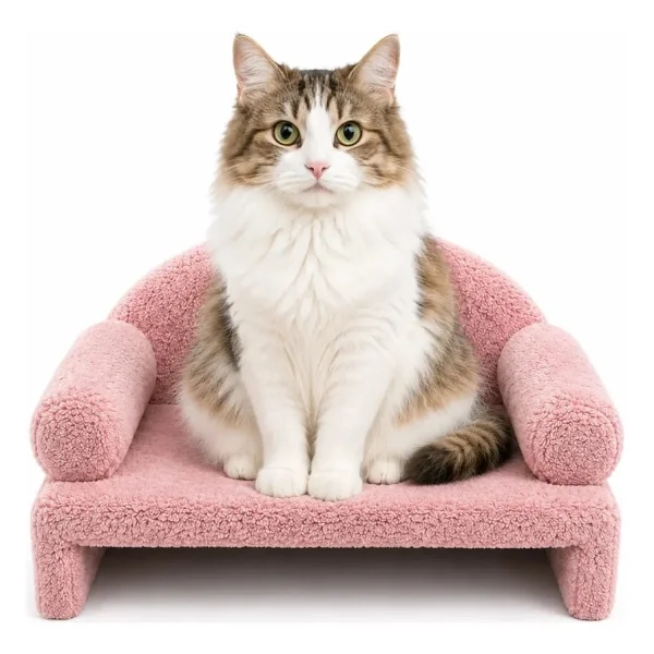 Reyo Pet Peluş Kedi Koltuğu, Kanepesi, Yatağı, Evcil Hayvan Dinlenme Koltuğu, Rahat Kedi Sofa Yatağı, 45X33X25 cm Pembe - Görsel 5