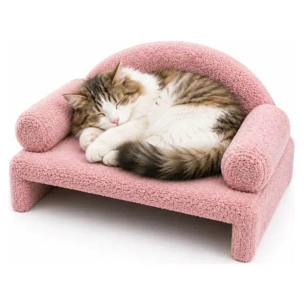 Reyo Pet Peluş Kedi Koltuğu, Kanepesi, Yatağı, Evcil Hayvan Dinlenme Koltuğu, Rahat Kedi Sofa Yatağı, 45X33X25 cm Pembe - Görsel 2