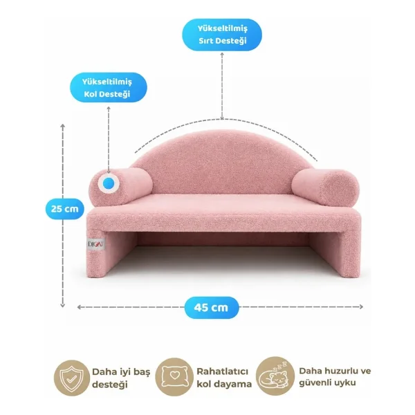 Reyo Pet Peluş Kedi Koltuğu, Kanepesi, Yatağı, Evcil Hayvan Dinlenme Koltuğu, Rahat Kedi Sofa Yatağı, 45X33X25 cm Pembe - Görsel 3