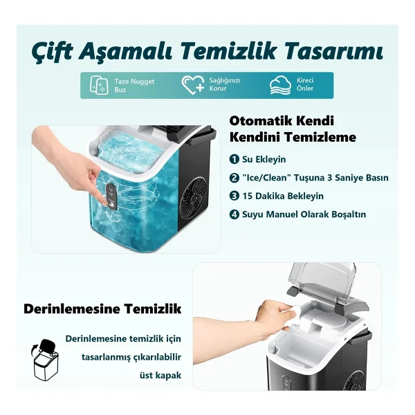 Euhomy Nugget (Granül) Taşınabilir Buz Makinesi, Otomatik Temizleme, Hızlı Buz Yapma, IM002 - Siyah - Görsel 4