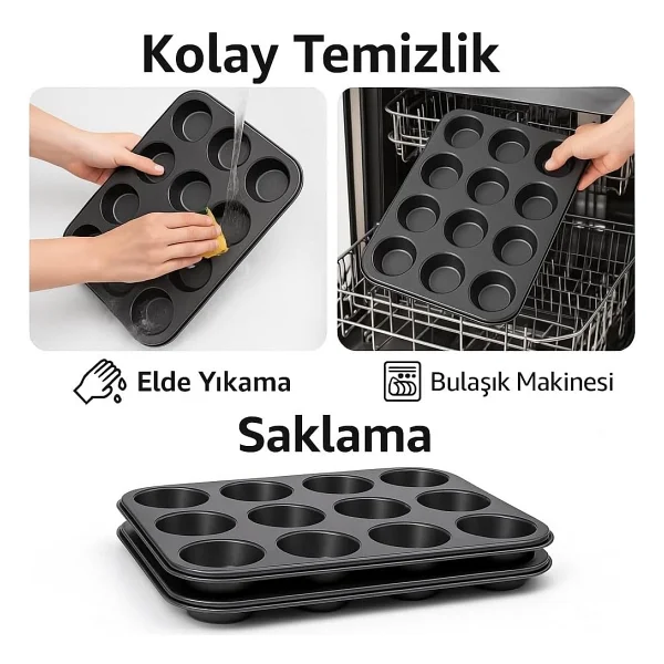 Suwors Muffin ve Cupcake Kalıbı - Yapışmaz Karbon Çelik Fırın Tepsisi, Kek ve Tart Kalıbı (6 Gözlü / 12 Gözlü / 24 Mini Gözlü Seçenekleri) (12 Gözlü) - Görsel 3