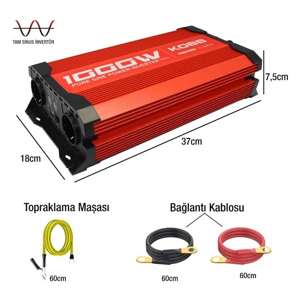 Kobb KBN1000 12V/220V 1000WATT Tam Sinüs Dönüştürücü Invertör - Çok Renkli - Görsel 2