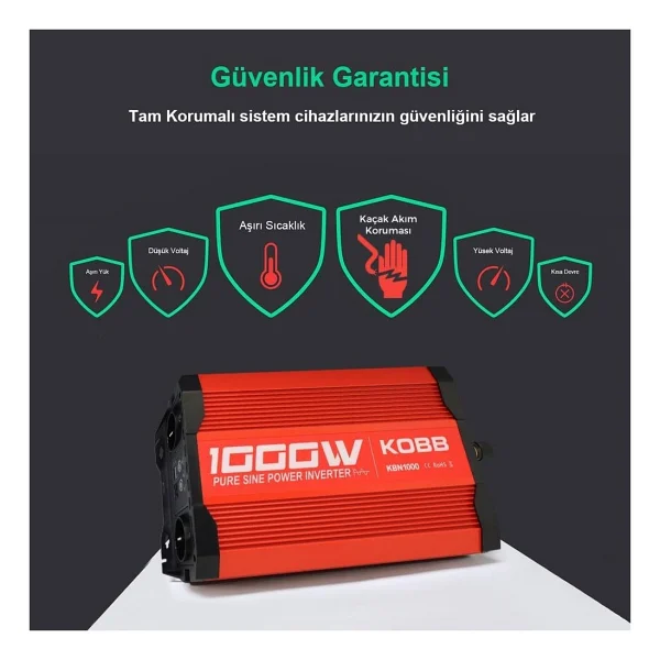 Kobb KBN1000 12V/220V 1000WATT Tam Sinüs Dönüştürücü Invertör - Çok Renkli - Görsel 5