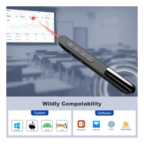 Tastech Lazer Pointer Sunum Kumandası Powerpoint Sunumlar İçin Clicker USB Wireless Kırmızı Lazer Işıklı - Görsel 10