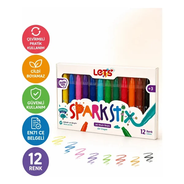 Lets 12 Renk Sparkstıx Jel Mum Boya - Görsel 2