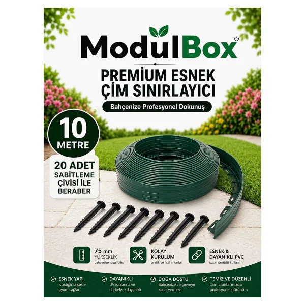 ModulBox Esnek PVC Çim Ayırıcı, Bahçe Peyzaj Düzenleyici, ( 10 Metre Beyaz ) Çim Sınırlayıcı Esnek Plastik ,Taş, Toprak Ayraç Bariyer Peyzaj Bordürü - Görsel 10