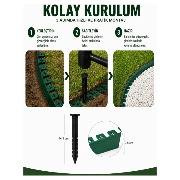 ModulBox Esnek PVC Çim Ayırıcı, Bahçe Peyzaj Düzenleyici, ( 10 Metre Yeşil ) Çim Sınırlayıcı Esnek Plastik ,Taş, Toprak Ayraç Bariyer Peyzaj Bordürü - Görsel 2