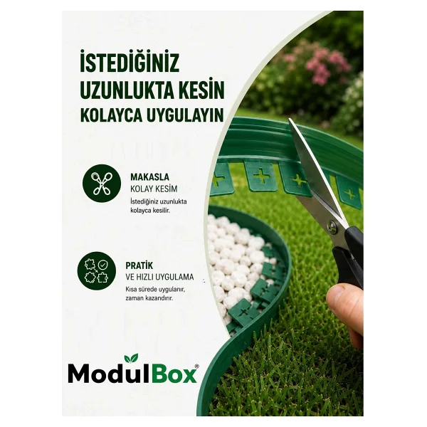 ModulBox Esnek PVC Çim Ayırıcı, Bahçe Peyzaj Düzenleyici, ( 10 Metre Yeşil ) Çim Sınırlayıcı Esnek Plastik ,Taş, Toprak Ayraç Bariyer Peyzaj Bordürü - Görsel 3