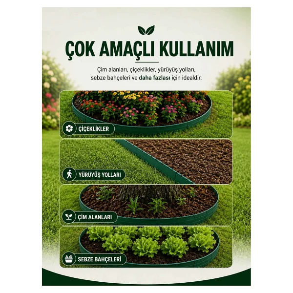 ModulBox Esnek PVC Çim Ayırıcı, Bahçe Peyzaj Düzenleyici, ( 10 Metre Yeşil ) Çim Sınırlayıcı Esnek Plastik ,Taş, Toprak Ayraç Bariyer Peyzaj Bordürü - Görsel 4