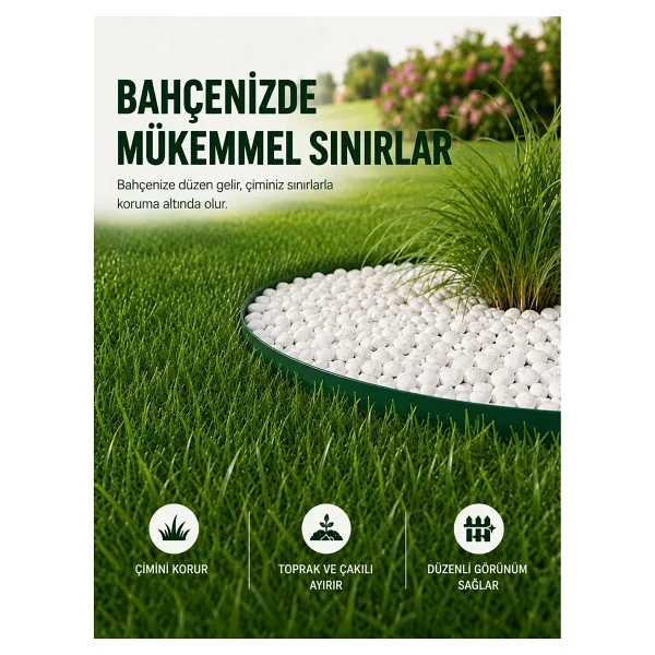 ModulBox Esnek PVC Çim Ayırıcı, Bahçe Peyzaj Düzenleyici, ( 10 Metre Yeşil ) Çim Sınırlayıcı Esnek Plastik ,Taş, Toprak Ayraç Bariyer Peyzaj Bordürü - Görsel 6