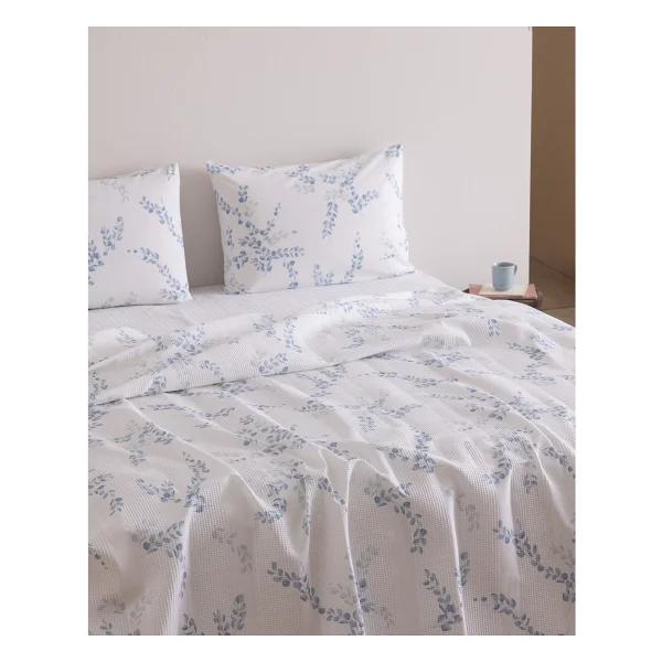 Madame Coco Julia Çift Kişilik %100 Pamuk Karde Baskılı Çarşaflı Pike Takımı - Mavi - Görsel 5