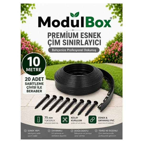 ModulBox Esnek PVC Çim Ayırıcı, Bahçe Peyzaj Düzenleyici, ( 10 Metre Beyaz ) Çim Sınırlayıcı Esnek Plastik ,Taş, Toprak Ayraç Bariyer Peyzaj Bordürü - Görsel 8