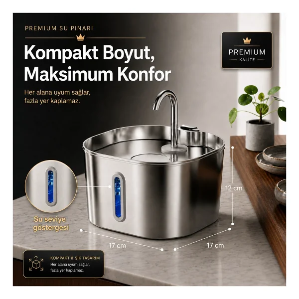 2.2l Paslanmaz Çelik Kedi Köpek Su Pınarı/su Sebili Model : S15-A + 8'li Aktif Karbon Yedek Filtre Seti Başlangıç Paketi - Görsel 3