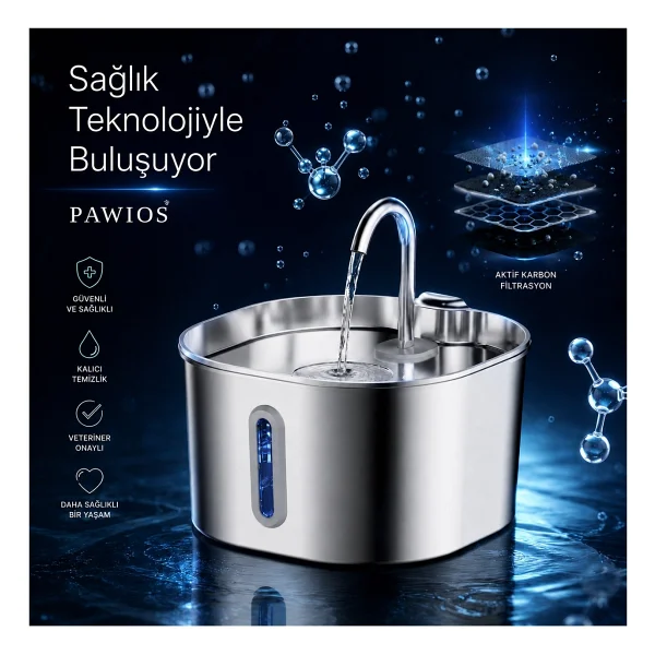 2.2l Paslanmaz Çelik Kedi Köpek Su Pınarı/su Sebili Model : S15-A + 8'li Aktif Karbon Yedek Filtre Seti Başlangıç Paketi - Görsel 8