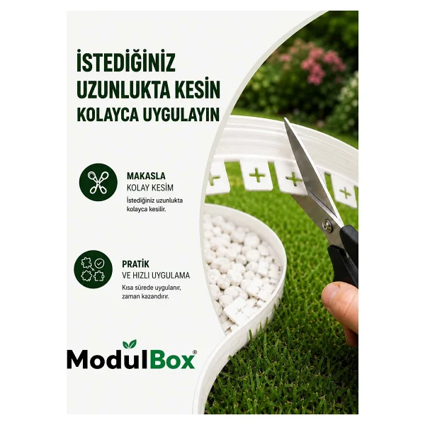 ModulBox Esnek PVC Çim Ayırıcı, Bahçe Peyzaj Düzenleyici, ( 10 Metre Beyaz ) Çim Sınırlayıcı Esnek Plastik ,Taş, Toprak Ayraç Bariyer Peyzaj Bordürü - Görsel 4