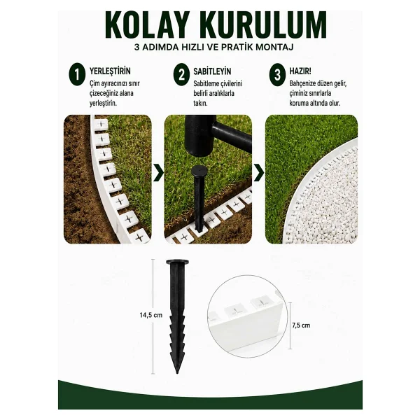 ModulBox Esnek PVC Çim Ayırıcı, Bahçe Peyzaj Düzenleyici, ( 10 Metre Beyaz ) Çim Sınırlayıcı Esnek Plastik ,Taş, Toprak Ayraç Bariyer Peyzaj Bordürü - Görsel 5