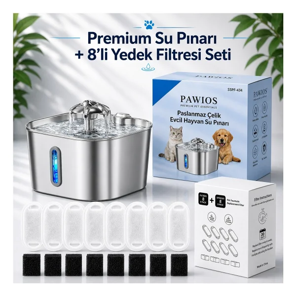 2.2l Paslanmaz Çelik Kedi Köpek Su Pınarı/su Sebili Model : SSPF-434 + 8'li Aktif Karbon Yedek Filtre Seti Başlangıç Paketi - Görsel 9