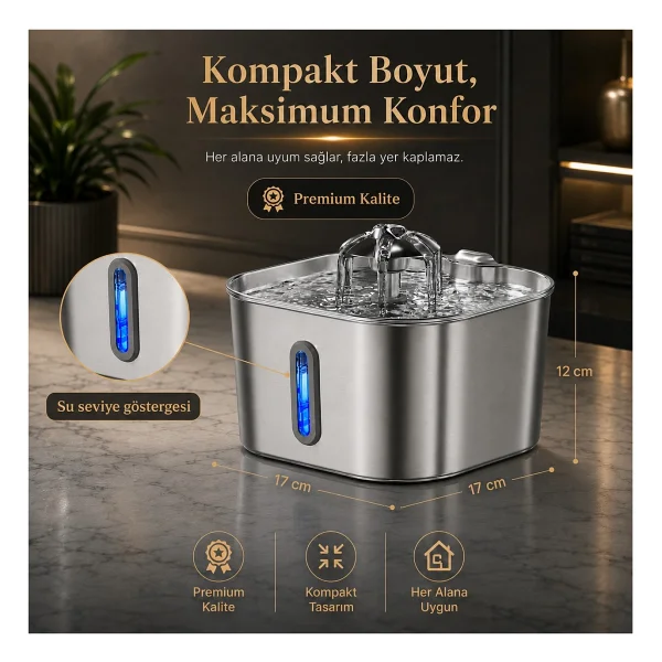 2.2l Paslanmaz Çelik Kedi Köpek Su Pınarı/su Sebili Model : SSPF-434 + 8'li Aktif Karbon Yedek Filtre Seti Başlangıç Paketi - Görsel 2