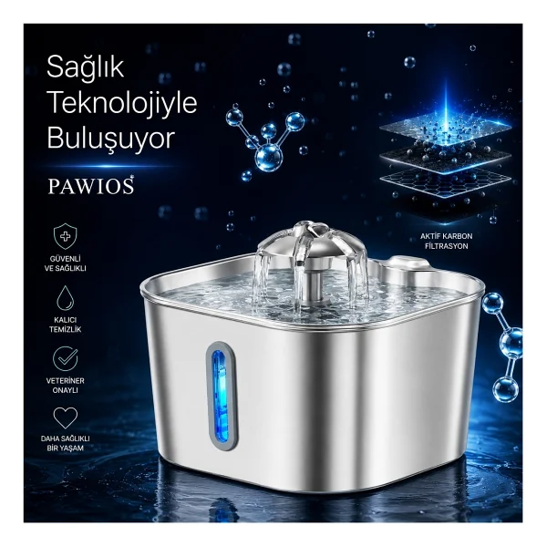 2.2l Paslanmaz Çelik Kedi Köpek Su Pınarı/su Sebili Model : SSPF-434 + 8'li Aktif Karbon Yedek Filtre Seti Başlangıç Paketi - Görsel 8