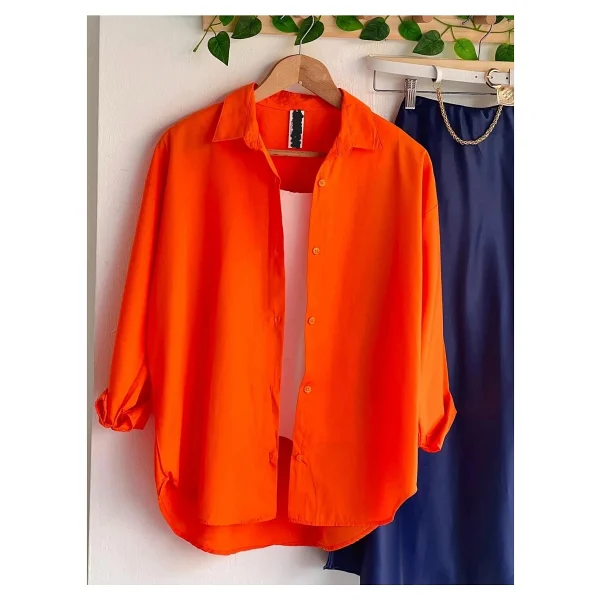 Exit Collection Abs Boyfriend Tesettür Kadın Gömlek - Uzun Kollu Oversize Kadın Gömlek - Pembe-01 - Görsel 6