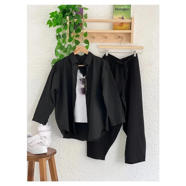 Exit Collection Abs Boyfriend Tesettür Kadın Gömlek - Uzun Kollu Oversize Kadın Gömlek - Siyah - Görsel 3