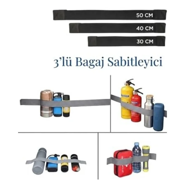 Bagaj Toplayıcı Düzenleyici Organizeri Lastiği Elastik Sabitleyici 3'lü Set Cırt Cırtlı - Görsel 5