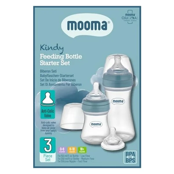 Mooma Kindy Antikolik 150 ml, 250 ml PP Biberon Başlangıç Seti, Mavi - Görsel 2